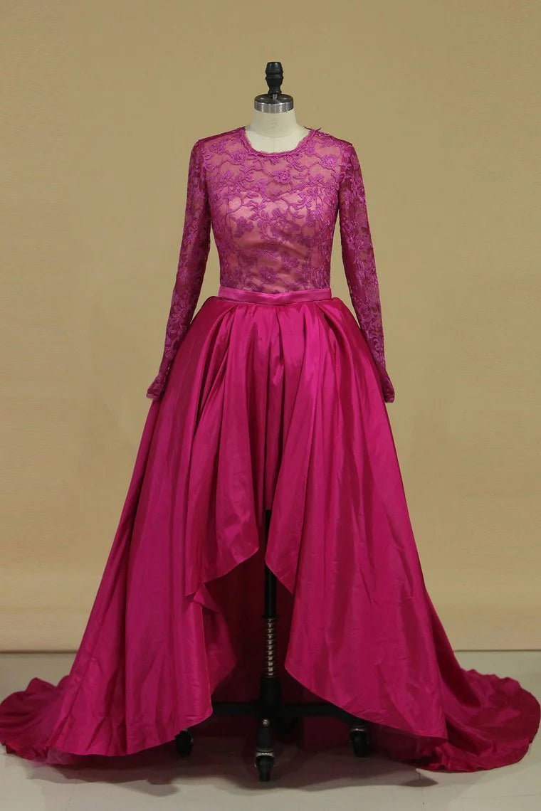 Asymmetrical Long Sleeves Taffeta & Tulle Party Dresses